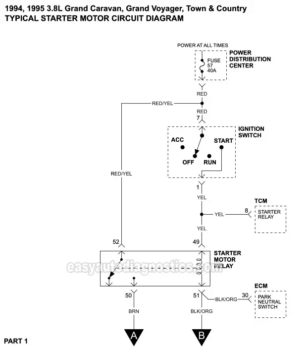 PART 1 of 2 -Starter Motor Circuit Wiring Diagram. 1994, 1995 3.8L V6 Grand Caravan, Grand Voyager