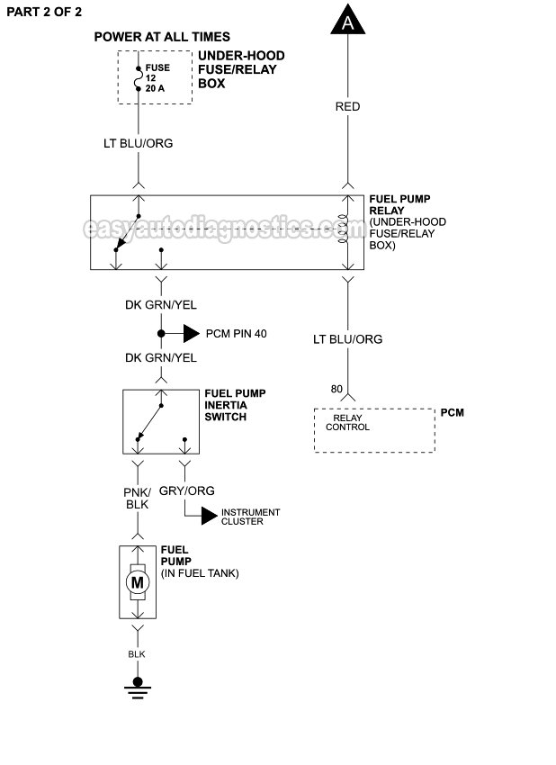 PART 2 of 2: Fuel Pump Circuit Wiring Diagram (1996, 1997 4.0L Ford Ranger)