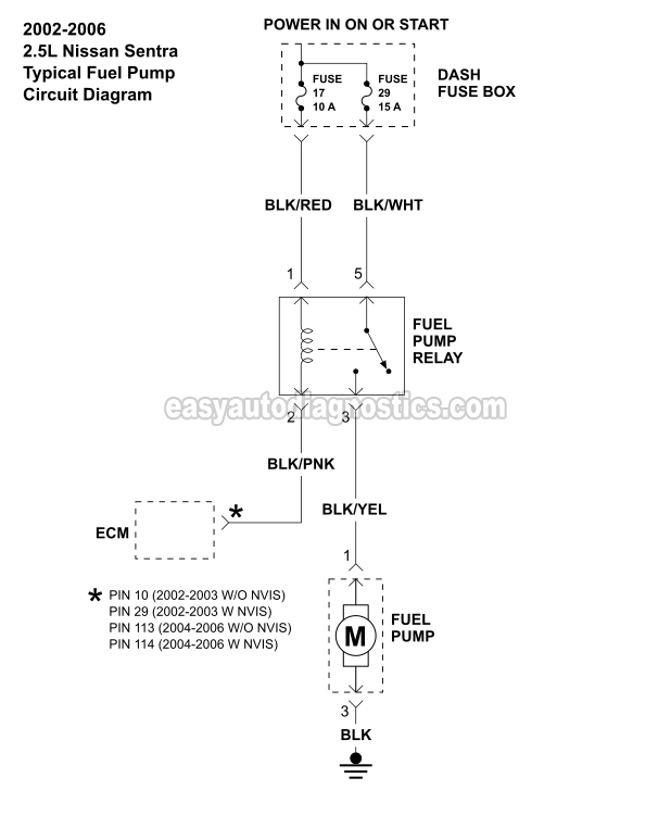 Fuel Pump Circuit Diagram (2002-2006 2.5L Nissan Sentra)