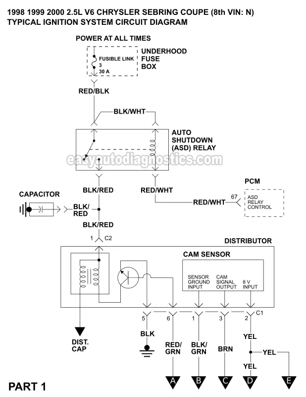 PART 1: Ignition System Circuit Diagram 1998-2000 2.5L V6 Chrysler Sebring Coupe (Engine VIN Code: N)