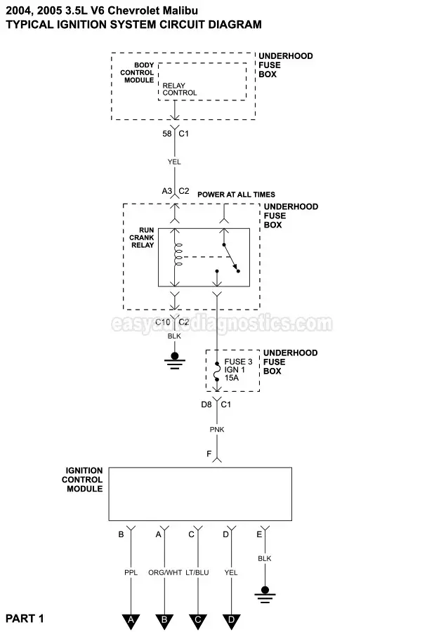 Part 1 -Ignition System Wiring Diagram (2004-2005 3.5L Malibu)