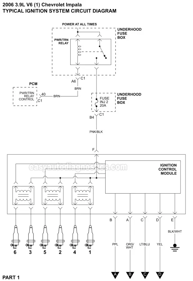Ignition System Wiring Diagram (2006-2009 3.9L Chevrolet Impala)
