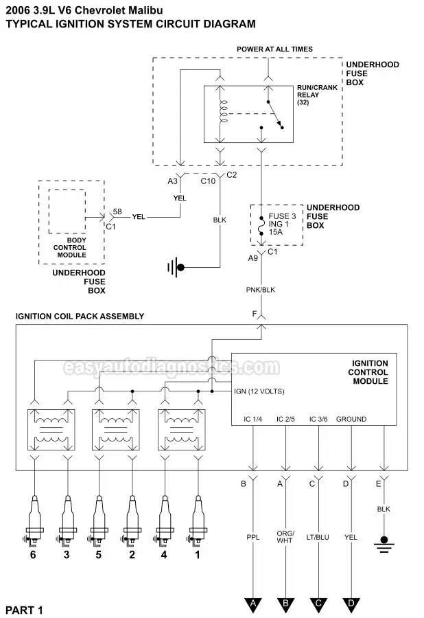Ignition System Wiring Diagram (2006-2007 3.9L Chevrolet Malibu)