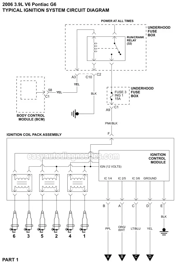 Ignition System Circuit Wiring Diagram (2006-2009 3.9L Pontiac G6)