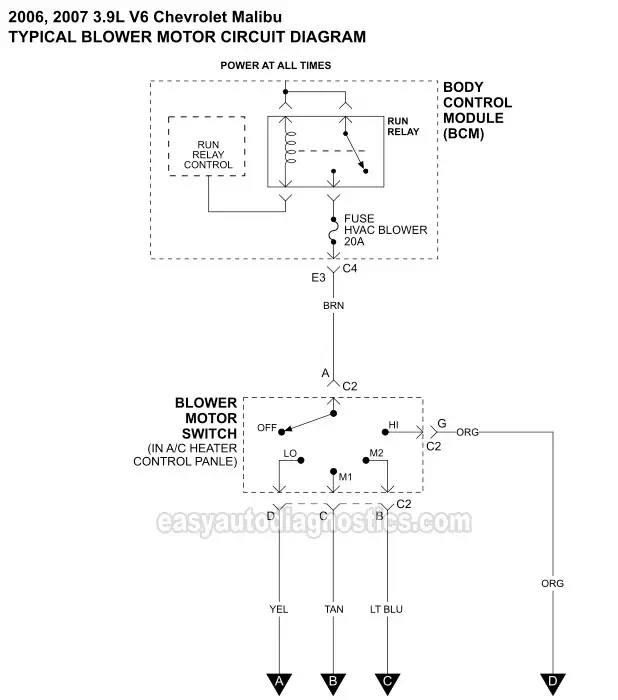 Blower Motor Circuit Wiring Diagram (2006-2007 3.9L Chevrolet Malibu)