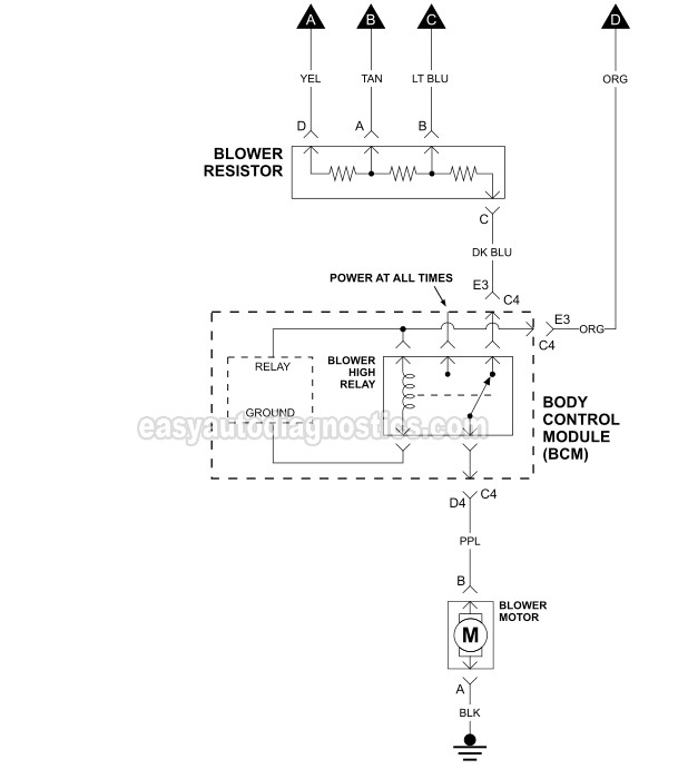 Blower Motor And Blower Motor Control Processor Wiring Diagram (2006, 2007 3.9L V6 Chevrolet Malibu)