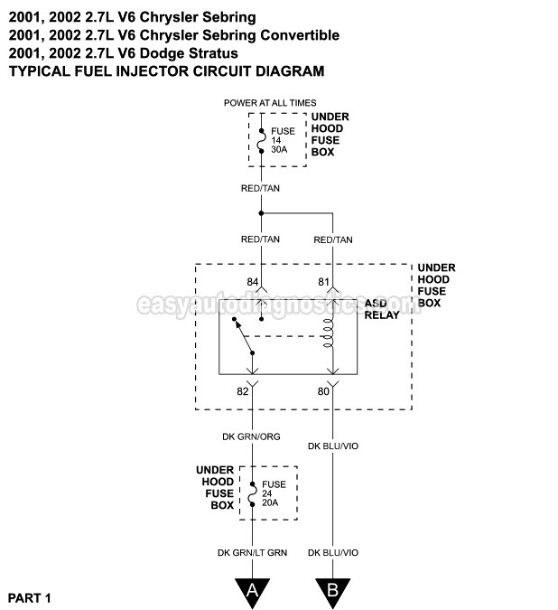Fuel Injector Circuit Wiring Diagram (2001-2002 2.7L Sebring, Stratus)